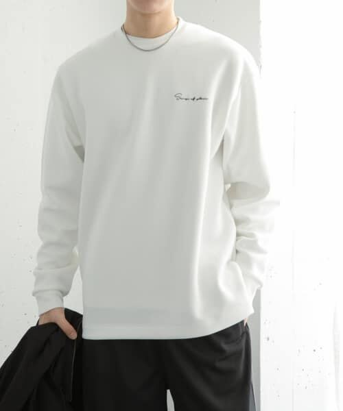 ＊＊SENSE OF PLACE by URBAN RESEARCH / センスオブプレイス バイ アーバンリサーチ Tシャツ | 『ユニセックス』シシュウダンボールポンチロングスリーブTシャツ（WHT×BLK）