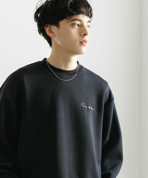 ＊＊SENSE OF PLACE by URBAN RESEARCH / センスオブプレイス バイ アーバンリサーチ Tシャツ | 『ユニセックス』シシュウダンボールポンチロングスリーブTシャツ（BLK×WHT）