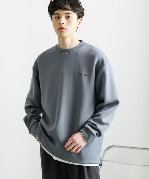 ＊＊SENSE OF PLACE by URBAN RESEARCH / センスオブプレイス バイ アーバンリサーチ Tシャツ | 『ユニセックス』シシュウダンボールポンチロングスリーブTシャツ（BLU×BLK）