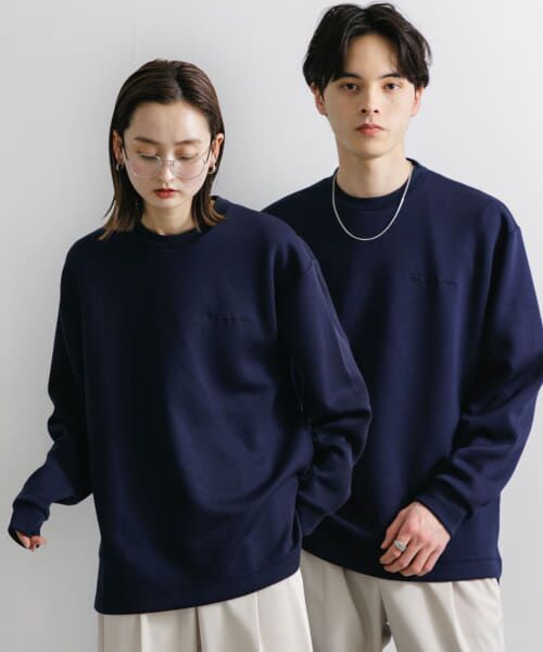 ＊＊SENSE OF PLACE by URBAN RESEARCH / センスオブプレイス バイ アーバンリサーチ Tシャツ | 『ユニセックス』シシュウダンボールポンチロングスリーブTシャツ（D.NVY×BLK）