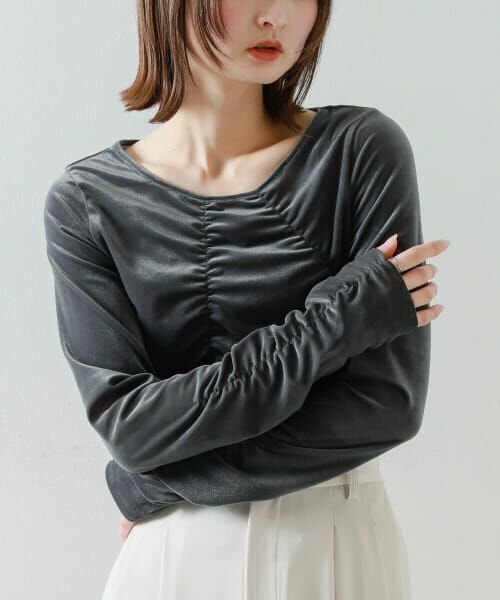 ＊＊SENSE OF PLACE by URBAN RESEARCH / センスオブプレイス バイ アーバンリサーチ Tシャツ | シアーベロアTシャツ（CHARCOAL）