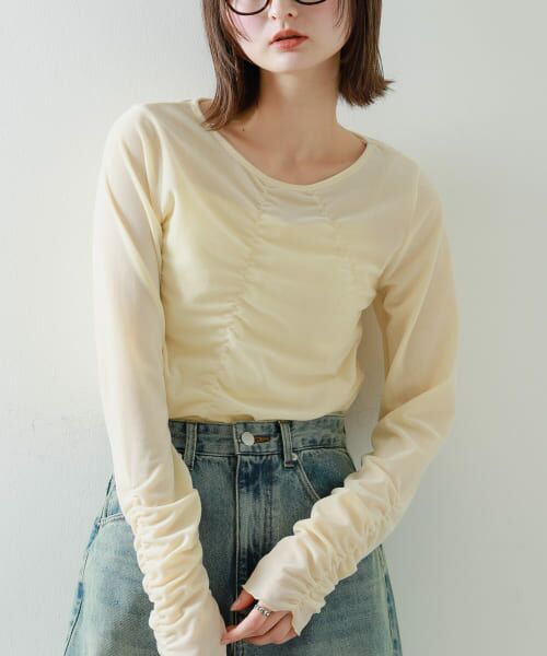 ＊＊SENSE OF PLACE by URBAN RESEARCH / センスオブプレイス バイ アーバンリサーチ Tシャツ | シアーベロアTシャツ（BEIGE）