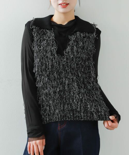 ＊＊SENSE OF PLACE by URBAN RESEARCH / センスオブプレイス バイ アーバンリサーチ ベスト | ループヤーンニットベスト（BLACK）