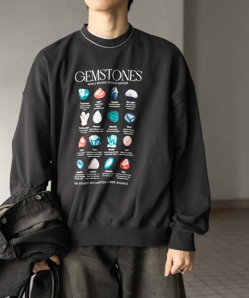 ＊＊SENSE OF PLACE by URBAN RESEARCH / センスオブプレイス バイ アーバンリサーチ スウェット | Gem Stone Cropped Sweat（BLACK）