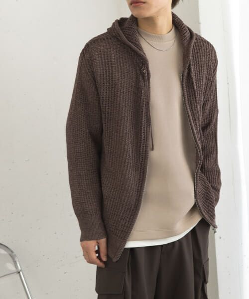 ＊＊SENSE OF PLACE by URBAN RESEARCH / センスオブプレイス バイ アーバンリサーチ パーカー | シアーメッシュフーディージップパーカー（BROWN）