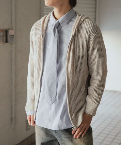 ＊＊SENSE OF PLACE by URBAN RESEARCH / センスオブプレイス バイ アーバンリサーチ パーカー | シアーメッシュフーディージップパーカー（GREIGE）