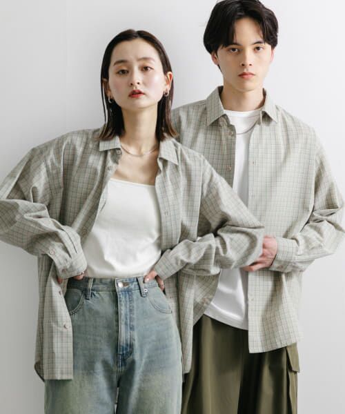 ＊＊SENSE OF PLACE by URBAN RESEARCH / センスオブプレイス バイ アーバンリサーチ シャツ・ブラウス | 『ユニセックス』グラフチェックルーズシャツ（BEG×GRN）