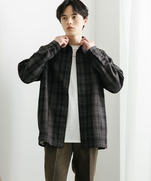 ＊＊SENSE OF PLACE by URBAN RESEARCH / センスオブプレイス バイ アーバンリサーチ シャツ・ブラウス | オンブレチェックルーズシャツ（BLACK）