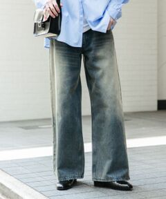 『ユニセックス』『セットアップ対応』ヴィンテージライクデニムワイドパンツ