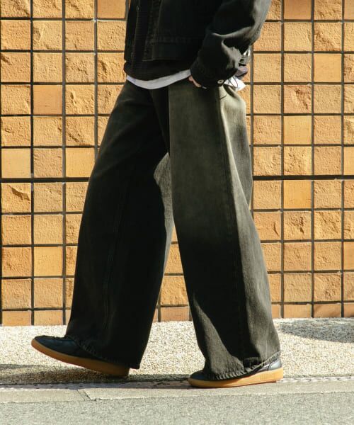 ＊＊SENSE OF PLACE by URBAN RESEARCH / センスオブプレイス バイ アーバンリサーチ デニムパンツ | 『ユニセックス』『セットアップ対応』ヴィンテージライクデニムワイドパンツ（BLACK）
