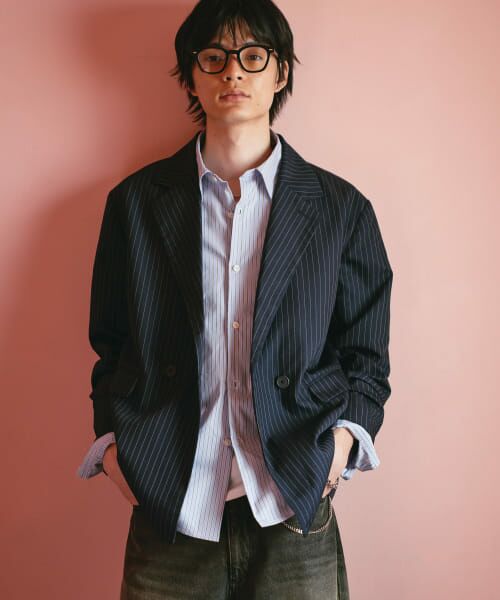 ＊＊SENSE OF PLACE by URBAN RESEARCH / センスオブプレイス バイ アーバンリサーチ その他アウター | 『セットアップ対応』ピンストライプルーズテーラードジャケット（NAVY）