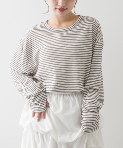 ＊＊SENSE OF PLACE by URBAN RESEARCH / センスオブプレイス バイ アーバンリサーチ Tシャツ | シアーボーダールーズTシャツ（GRAY）