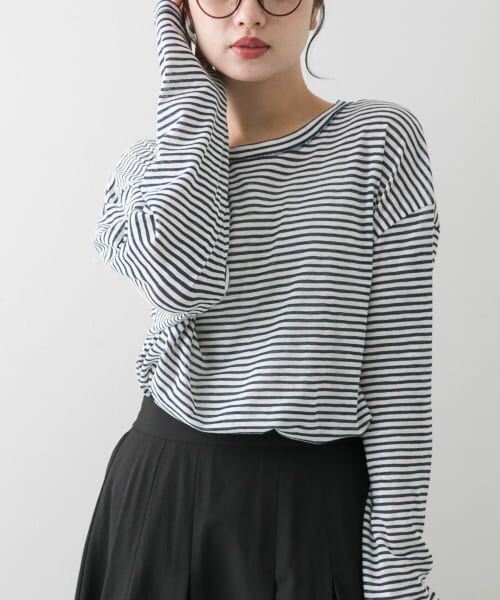 ＊＊SENSE OF PLACE by URBAN RESEARCH / センスオブプレイス バイ アーバンリサーチ Tシャツ | シアーボーダールーズTシャツ（NAVY）