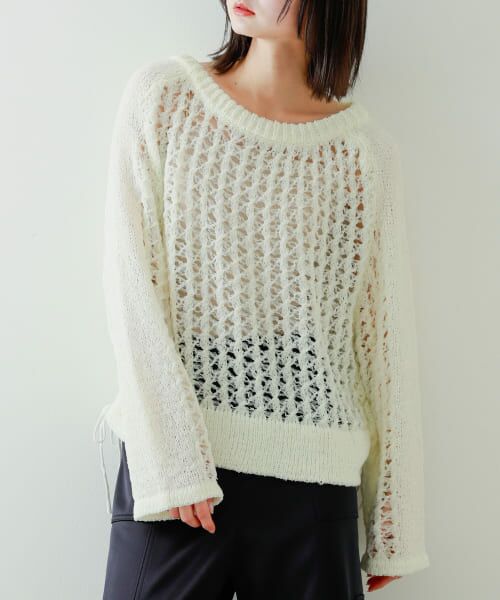 ＊＊SENSE OF PLACE by URBAN RESEARCH / センスオブプレイス バイ アーバンリサーチ ニット・セーター | チュールヤーンメッシュセーター（IVORY）