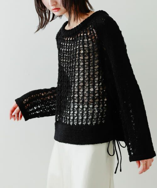 ＊＊SENSE OF PLACE by URBAN RESEARCH / センスオブプレイス バイ アーバンリサーチ ニット・セーター | チュールヤーンメッシュセーター（BLACK）