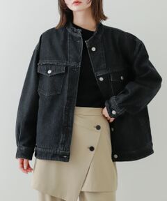 ルーズノーカラーデニムジャケット