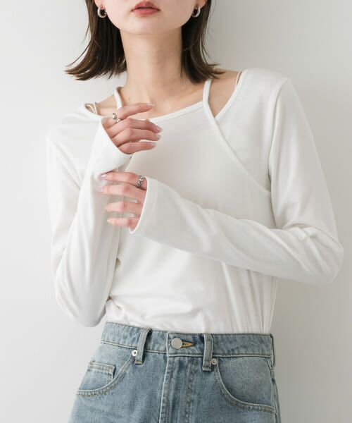 ＊＊SENSE OF PLACE by URBAN RESEARCH / センスオブプレイス バイ アーバンリサーチ Tシャツ | アシンメトリーカットトップ（OFF WHITE）