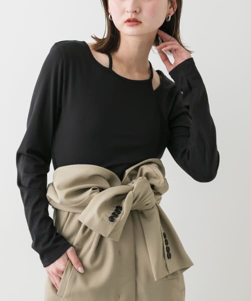 ＊＊SENSE OF PLACE by URBAN RESEARCH / センスオブプレイス バイ アーバンリサーチ Tシャツ | アシンメトリーカットトップ（BLACK）