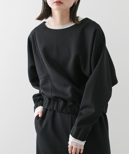 ＊＊SENSE OF PLACE by URBAN RESEARCH / センスオブプレイス バイ アーバンリサーチ Tシャツ | ボートネックダンボールカットトップ（BLACK）