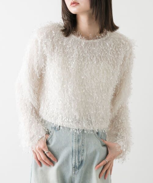 ＊＊SENSE OF PLACE by URBAN RESEARCH / センスオブプレイス バイ アーバンリサーチ Tシャツ | 『洗濯可』フリンジテープトップ（OFF WHITE）