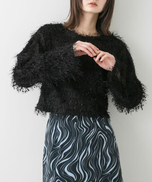 ＊＊SENSE OF PLACE by URBAN RESEARCH / センスオブプレイス バイ アーバンリサーチ Tシャツ | 『洗濯可』フリンジテープトップ（BLACK）