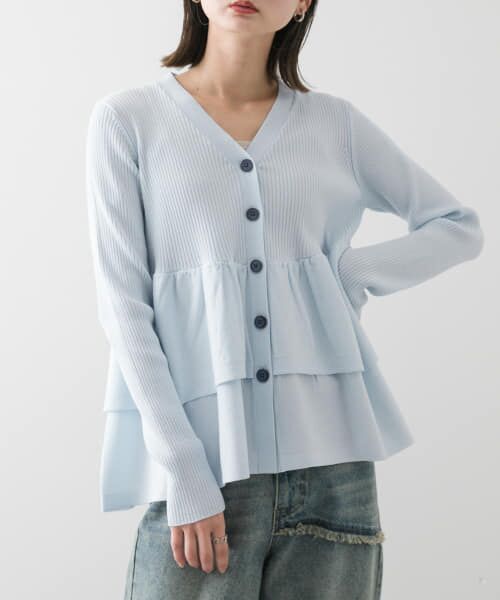 ＊＊SENSE OF PLACE by URBAN RESEARCH / センスオブプレイス バイ アーバンリサーチ カーディガン・ボレロ | Vネックペプラムカーディガン（L.BLUE）