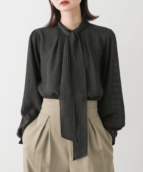 ＊＊SENSE OF PLACE by URBAN RESEARCH / センスオブプレイス バイ アーバンリサーチ シャツ・ブラウス | ボウタイツキシアーブラウス（BLK×GRY）