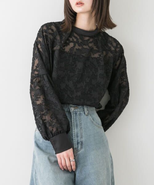 ＊＊SENSE OF PLACE by URBAN RESEARCH / センスオブプレイス バイ アーバンリサーチ シャツ・ブラウス | ボリュームスリーブジャガードブラウス（BLACK）