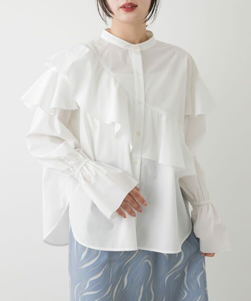 ＊＊SENSE OF PLACE by URBAN RESEARCH / センスオブプレイス バイ アーバンリサーチ シャツ・ブラウス | アシメフリルブラウス（OFF WHITE）