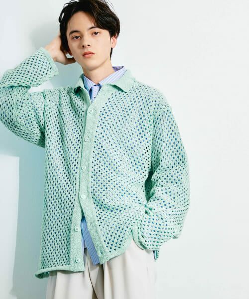 セール】 『ユニセックス』メッシュ衿付きカーディガン （カーディガン