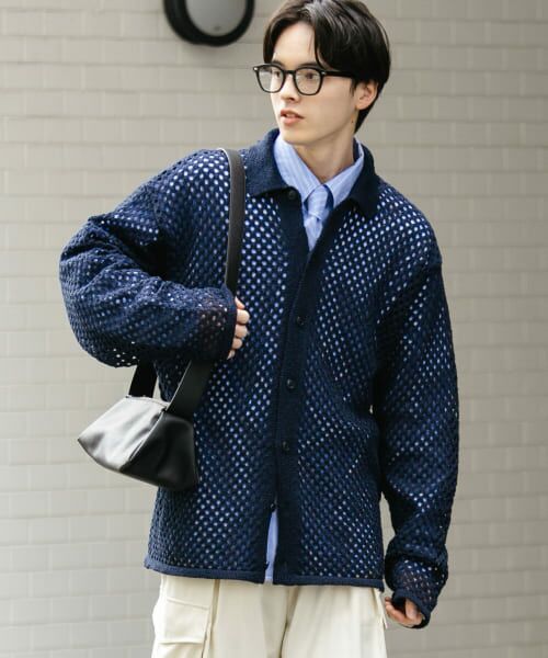 セール】 『ユニセックス』メッシュ衿付きカーディガン