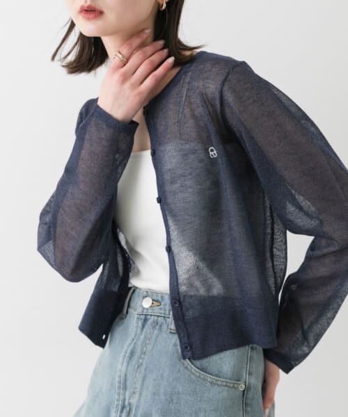 ＊＊SENSE OF PLACE by URBAN RESEARCH / センスオブプレイス バイ アーバンリサーチ カーディガン・ボレロ | シシュウコンパクトシアーカーディガン（NAVY）