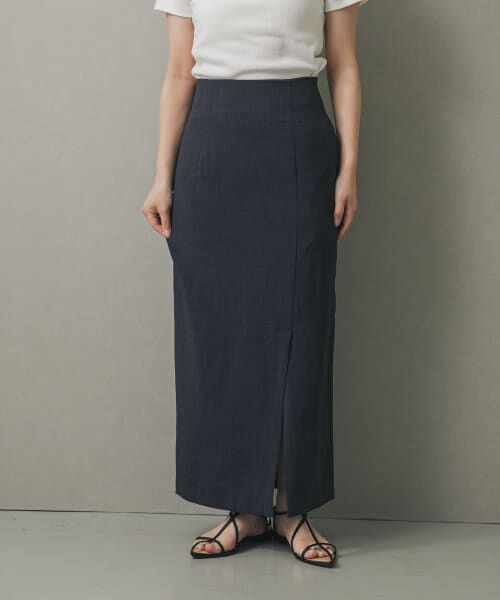 ＊＊SENSE OF PLACE by URBAN RESEARCH / センスオブプレイス バイ アーバンリサーチ スカート | 『UR TECH DRYLUXE』リネンライクスリットタイトスカート（NAVY）