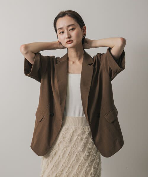 【新品未使用】アプワイザーリッシェ ゆる半袖リネンライクジャケット 新品未使用】アプワイザーリッシェ ゆる半袖リネンライク