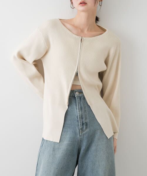 ＊＊SENSE OF PLACE by URBAN RESEARCH / センスオブプレイス バイ アーバンリサーチ カーディガン・ボレロ | ボートネックジップカーディガン（IVORY）