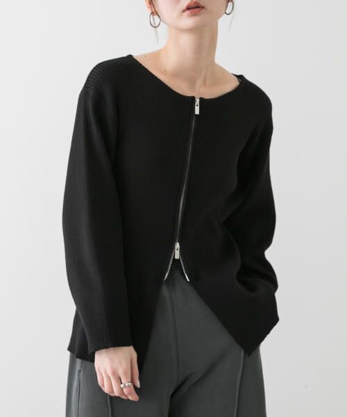 ＊＊SENSE OF PLACE by URBAN RESEARCH / センスオブプレイス バイ アーバンリサーチ カーディガン・ボレロ | ボートネックジップカーディガン（BLACK）