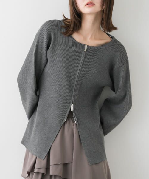 ＊＊SENSE OF PLACE by URBAN RESEARCH / センスオブプレイス バイ アーバンリサーチ カーディガン・ボレロ | ボートネックジップカーディガン（GRAY）