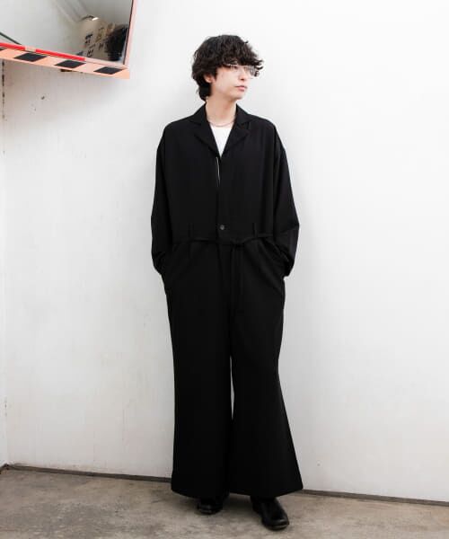 ＊＊SENSE OF PLACE by URBAN RESEARCH / センスオブプレイス バイ アーバンリサーチ サロペット・オールインワン | ベルトテッドジャンプスーツ（BLACK）