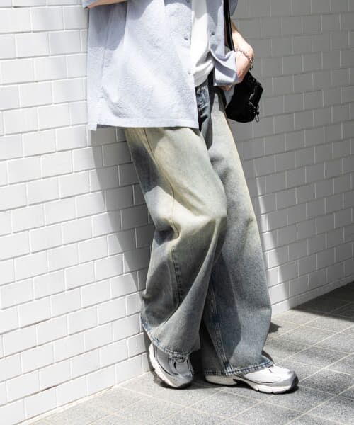 ユニセックス』ヴィンテージライクデニムワイドパンツ （デニム