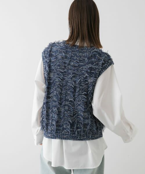 美品 our 洗えるフリンジベスト ネイビー 洗えるフリンジベスト – OURHOME