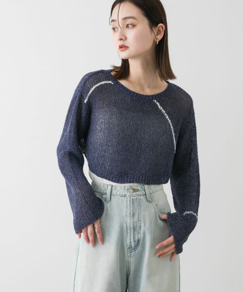 新品❤️アルチビオ❤️ホワイトメッシュジップアップセーター セール】 メッシュクロップドステッチセーター （ニット