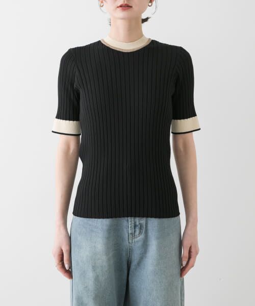 セール】 『WEB限定』バイカラーコンパクトセーター(5分袖