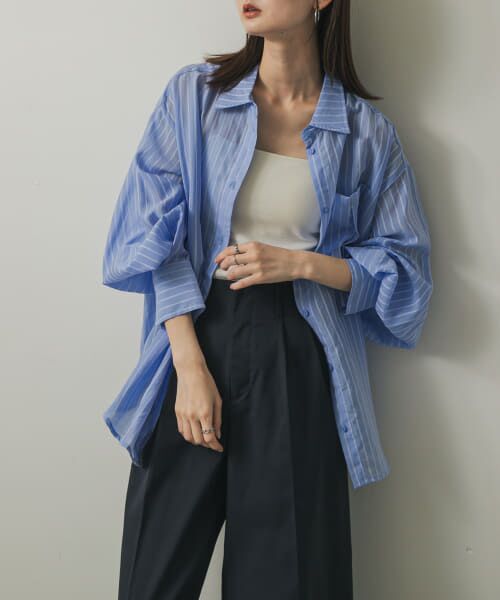 ほぼ未使用✨️23SS　リジェール　アパルトモン　ストライプロングシャツ　ブルー Pont de Chalons ポンデシャロン スタンダードカラー ストライプ