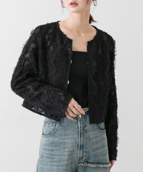 ＊＊SENSE OF PLACE by URBAN RESEARCH / センスオブプレイス バイ アーバンリサーチ シャツ・ブラウス | クロップドチュールジャガードブラウス（BLACK）