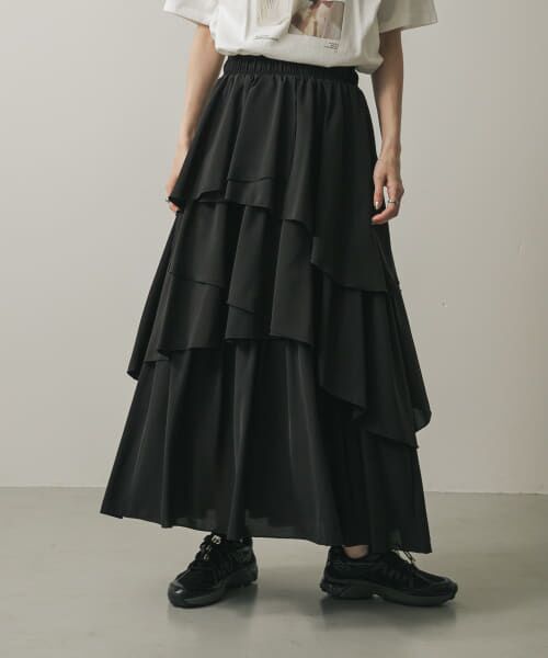 ＊＊SENSE OF PLACE by URBAN RESEARCH / センスオブプレイス バイ アーバンリサーチ スカート | アシメティアードスカート（BLACK）