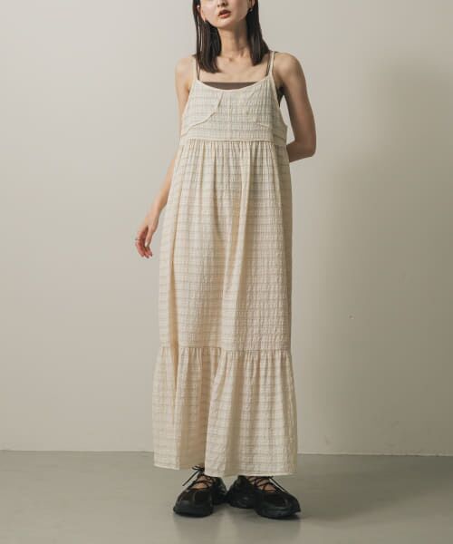 ＊＊SENSE OF PLACE by URBAN RESEARCH / センスオブプレイス バイ アーバンリサーチ ワンピース | チェックジャガードキャミワンピース（IVORY）