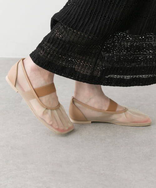 セール】 オブリークトゥメッシュフラットシューズ （パンプス