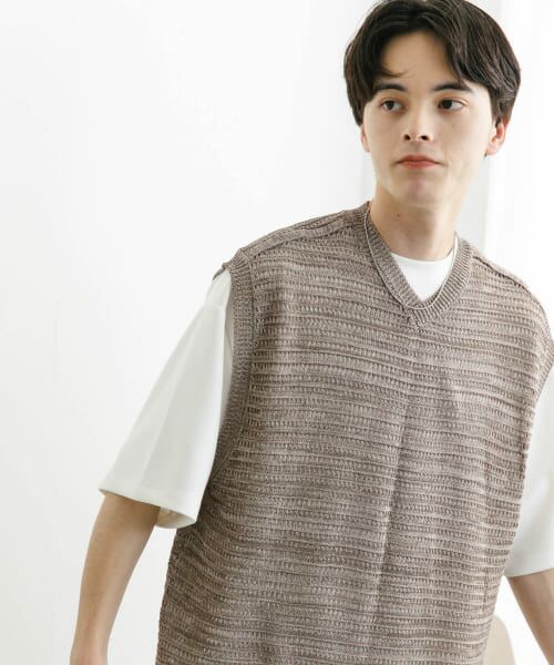 ＊＊SENSE OF PLACE by URBAN RESEARCH / センスオブプレイス バイ アーバンリサーチ ベスト | ミックスメランジVネックベスト（BROWN）