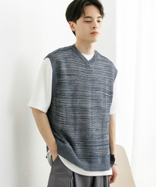 ＊＊SENSE OF PLACE by URBAN RESEARCH / センスオブプレイス バイ アーバンリサーチ ベスト | ミックスメランジVネックベスト（BLUE）