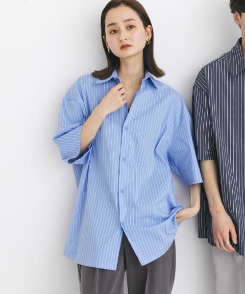 セール】 『ユニセックス』ストライプレギュラーカラールーズ